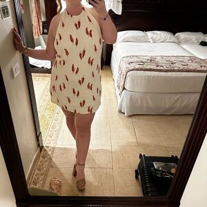 Elegant Cream and Red Halter Dress